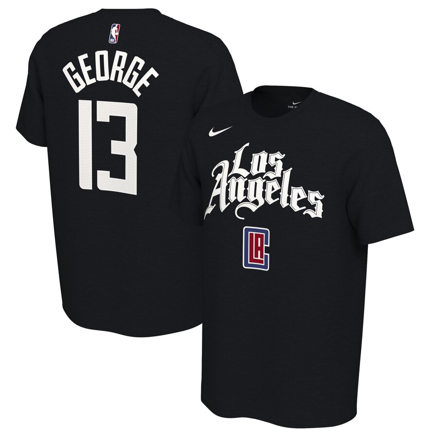 Men 2020 NBA Nike Paul George LA Clippers Black 201920 Earned Edition Name  Number TShirt